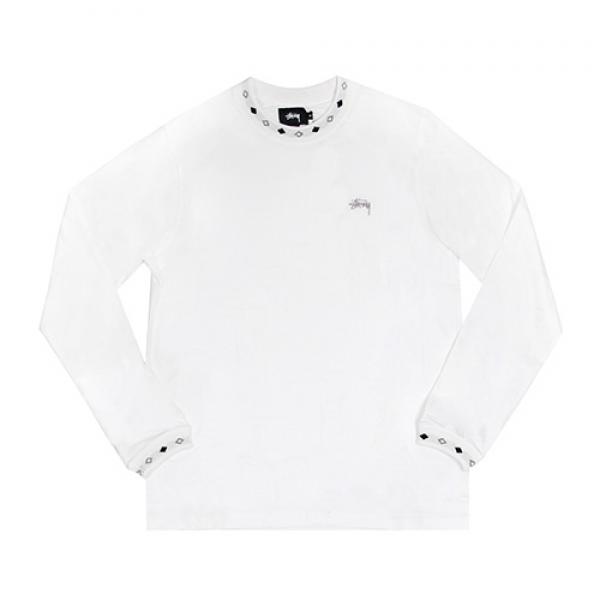 DIAMOND COLLAR L/SL CREW-WHITE